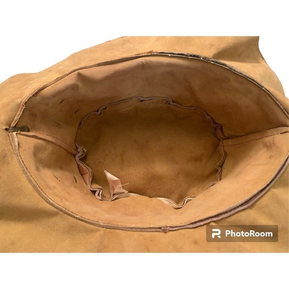 Vintage Genuine Leather Embellished Studded Patchwork Hat Brown Tan Green Cream - Picture 5 of 6